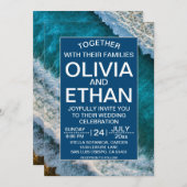 Modern Navy Blue Waves Summer Beach Wedding Kaart (Voorkant / Achterkant)