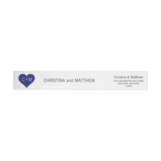 Modern Navy Blue White Heart Initialen Wedding (Individueel)