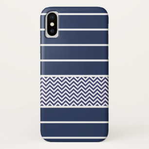 Modern Navy Blue White Stripes Chevron Pattern iPhone X Hoesje