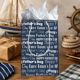 Modern Navy Blue White Typography Father’s Day Medium Cadeauzakje