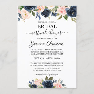Modern Navy Blush Floral Virtual Vrijgezellenfeest Kaart