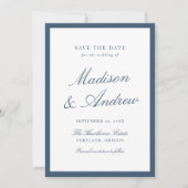 Modern Navy Border Photo Wedding Save The Date (Voorkant)