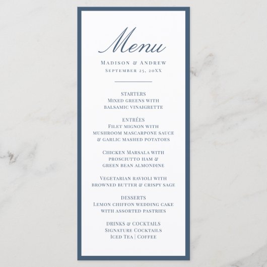 Modern Navy Border Wedding Menu (Voorkant)