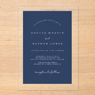 Modern Navy Clear Minimalist Wedding Acryl Uitnodigingen