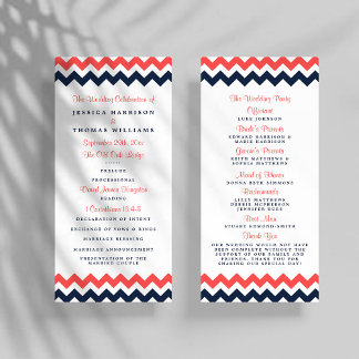 Modern Navy & Coral Chevron Wedding Programma