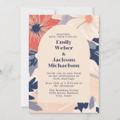 Modern Navy Coral Cream Arch Wedding Kaart (Voorkant)