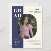 Modern Navy Cream Bold Typography Foto Afstuderen Kaart (Voorkant)
