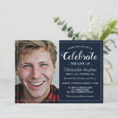 Modern Navy Custom Photo Memorial Service Kaart (Staand voorkant)