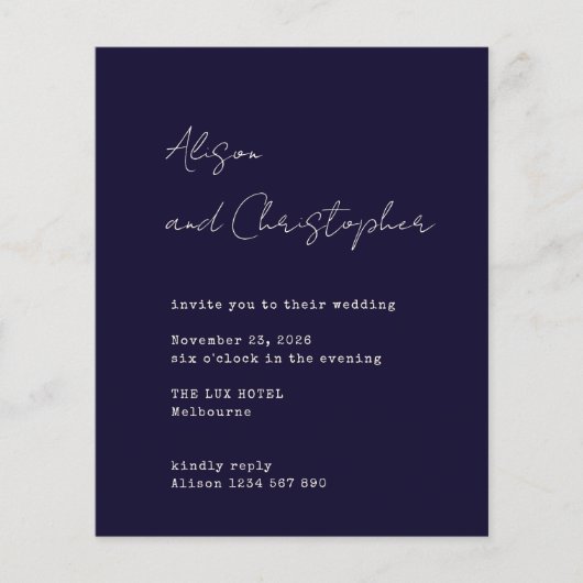 Modern Navy Elegant Script Wedding Invitation (Voorkant)