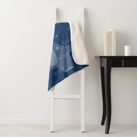 Modern Navy Elephant Personalized Name Boy Sherpa Deken (In situ)