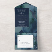 Modern Navy Emerald Abstracte Waterverf All In One Uitnodiging (Binnen)