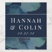 Modern Navy Emerald Abstracte Waterverf Wijn Etiket (Enkel label)