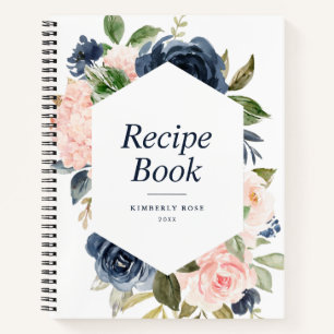Modern navy en blozend floral lijst Recept Boek