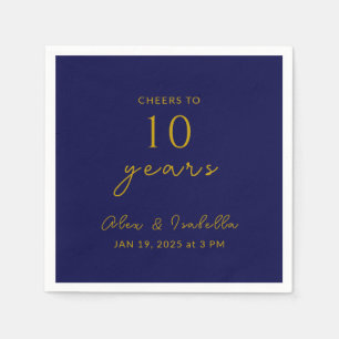 Modern Navy Gold 10th Wedding Jubileum Party Servet