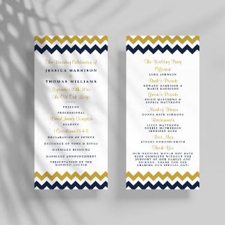 Modern Navy & Gold Chevron Wedding Programma