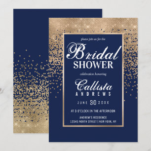 Modern Navy Gold Glitter Confetti Vrijgezellenfees Kaart
