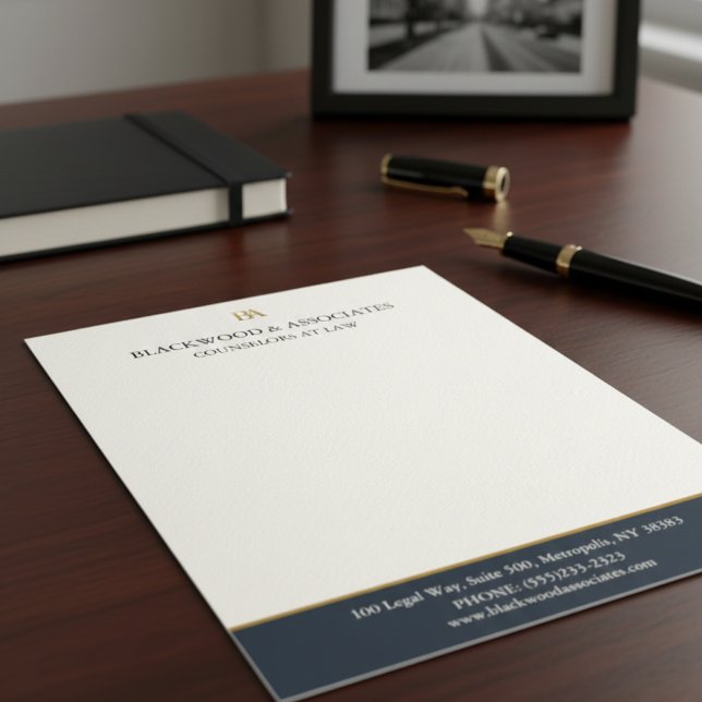 Modern Navy Gold Law Firm Monogram Letterhead Briefhoofd (Creator heeft geüpload)