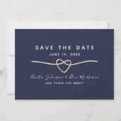 Modern Navy Gold Rope Heart Save The Date (Voorkant)