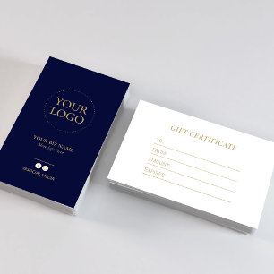 Modern Navy & Gouden Zakelijk Logo Cadeaucertifica Visitekaartje