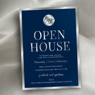 Modern Navy & Silver Business Logo Open Huis Kaart