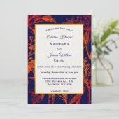 Modern Navy Sinaasappel verlaat bloemenbruiloft Kaart (Staand voorkant)