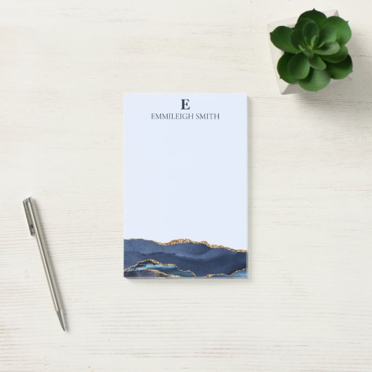 Modern Navy Sky Blue Gate Marble Monogram Post-it® Notes (Kantoor)