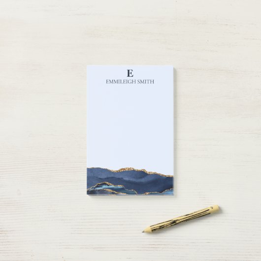 Modern Navy Sky Blue Gate Marble Monogram Post-it® Notes (Op bureau)