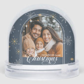 Modern Navy Snowflake Christmas Photo Sneeuwbol (Achterkant)