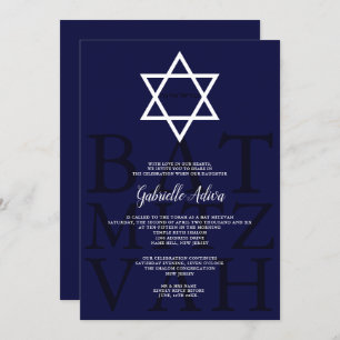 Modern navy star simpele hebrew name Bat Mitzvah Kaart