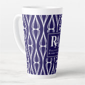 Modern Navy White Pattern Monogram Latte Mok (Linkerhoek)