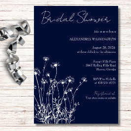 Modern Navy & White Wildflower Vrijgezellenfeest Kaart