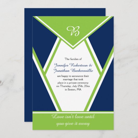 Modern Navyblauw Limegroen Trouwfeest Kaart (Voorkant / Achterkant)