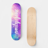 Modern nebula watercolor bright space monogram skateboard (Voorkant)