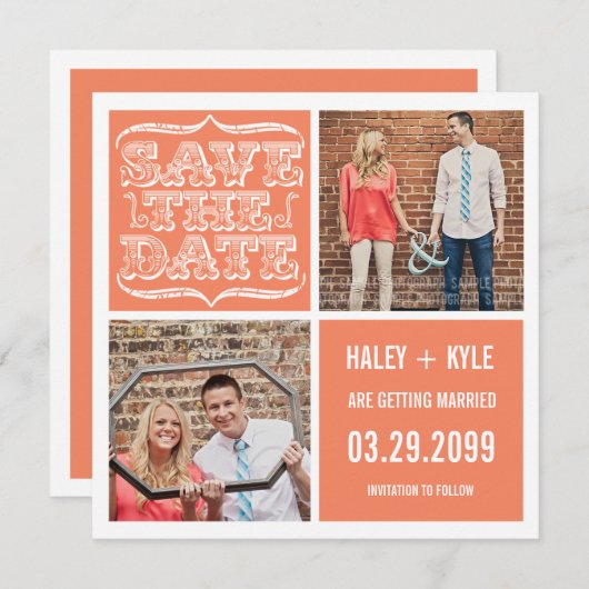 Modern Nectarine Sinaasappel Bewaar de datum fotok Kaart (Voorkant / Achterkant)