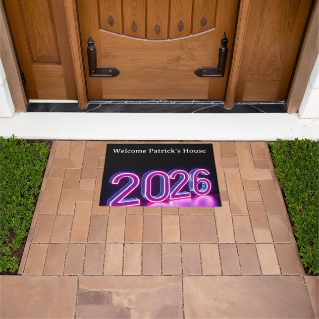 Modern Neon 2026 Happy New Year Welcome Deurmat (Buiten)