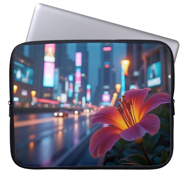 Modern Neon Bloom 15' Laptop Sleeve (Voorkant)