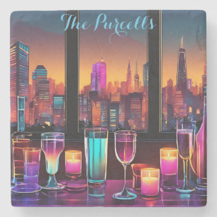 Modern Neon City Bar Square Marmeren Stenen Onderz Stenen Onderzetter