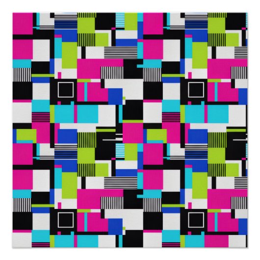 Modern Neon Glitch Geometric Art Poster Perfect Poster (Voorkant)