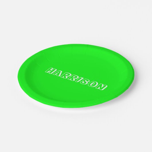 Modern neon groene aangepaste naam verjaardag papieren bordje (Gekanteld)