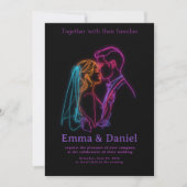 Modern Neon Line Art Couple Wedding Invitation (Devant)