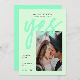 Modern Neon Mint Green Big Script Photo Weddenscha Save The Date