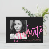 Modern Neon Ombre Typography Pink Photo Afstuderen Kaart (Staand voorkant)