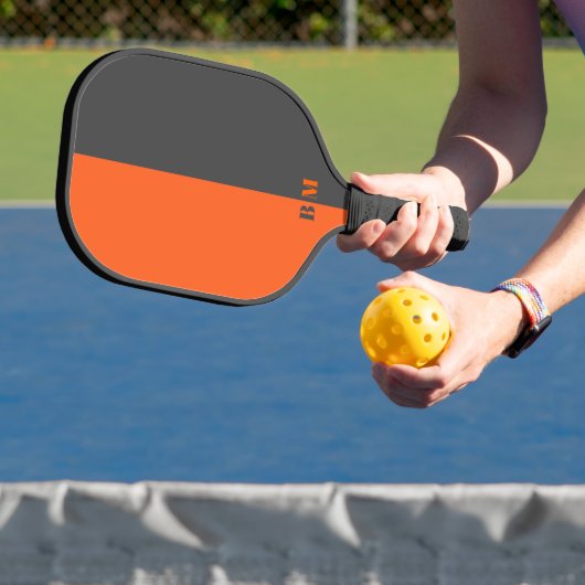 Modern Neon Orange And Gray Monogram Custom Pickleball Paddle (Insitu)