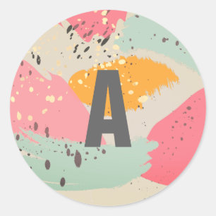 Modern Neon Pink Brush Strokes Monogram Sticker