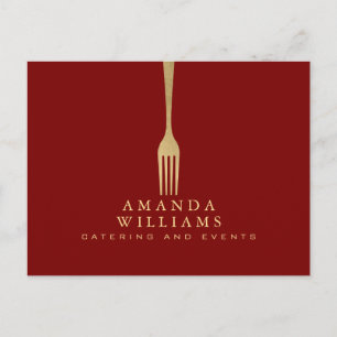 Modern Nepgouden Vork Catering Logo op Rood Briefkaart