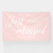Modern net getrouwd bruiloft receptie roze auto spandoek (Horizontaal)