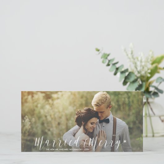 Modern Net getrouwd Merry Pas getrouwd Vakantie Fo Feestdagenkaart (Staand voorkant)