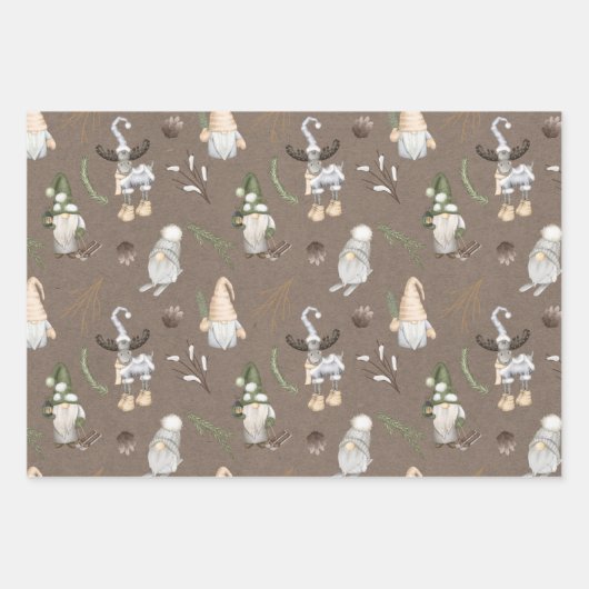 Modern neutraal gnome Pattern Brown Kraft Inpakpapier Vel (Voorkant)