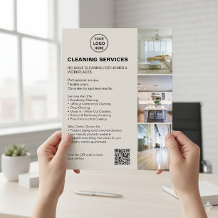 Modern Neutraal Schoonmaakbedrijven Foto Logo QR Flyer