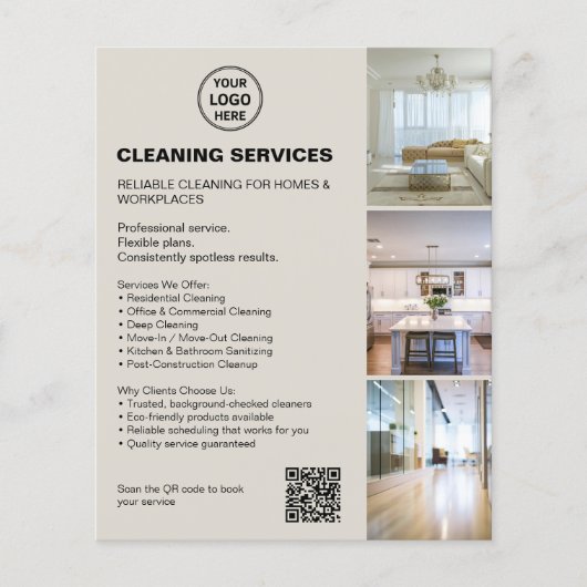 Modern Neutral Cleaning Services Photo Logo QR Flyer (Voorkant)